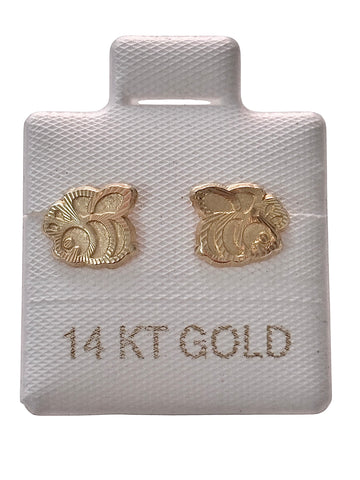 14K Gold Bees Stud Earrings 10mm