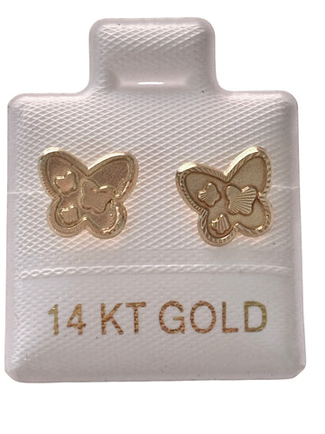 14K Gold Butterflies Stud Earrings 10mm