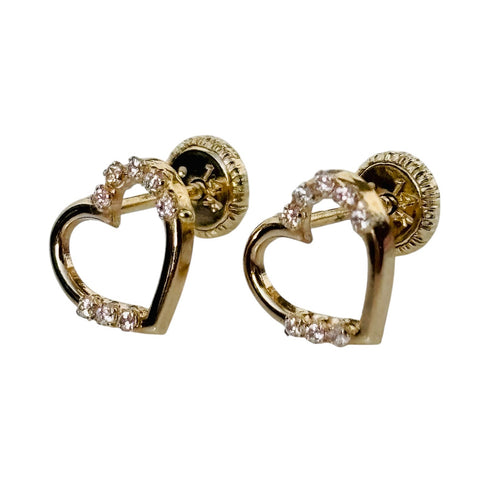 14K Gold- CZ Hearts Stud Earrings 8mm