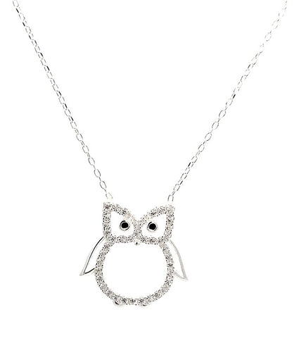CZ Owl Necklace 18"