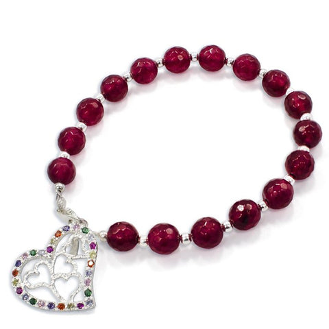 CZ Heart Agate Beads Bracelet 8"