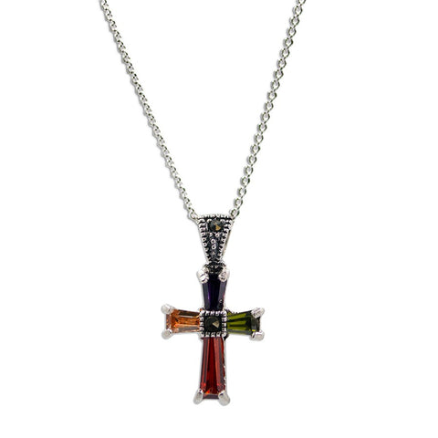 Marcasite Cross Necklace 18"