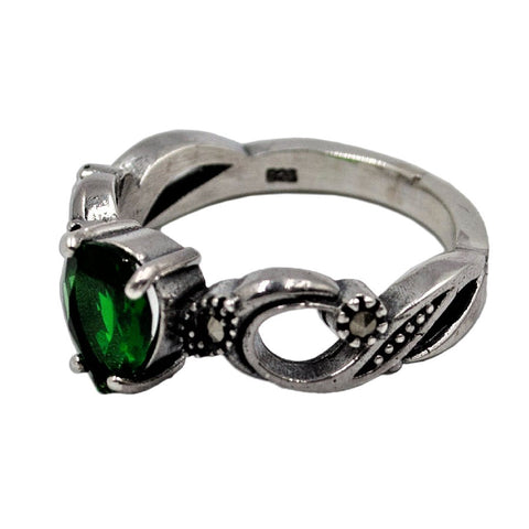 Marcasite Green Drop Ring #7.5
