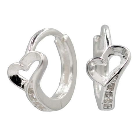 CZ Heart Huggie Hoop Earrings 10mm