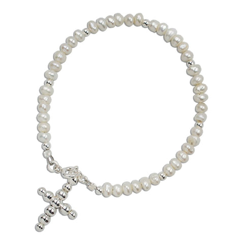 Pearl Bracelet with Cross 7"