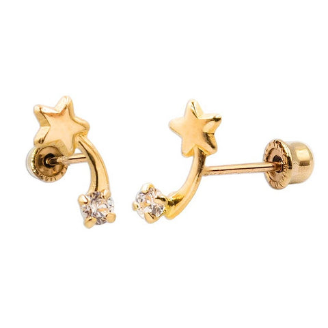 10K Gold Shooting Star Stud Earrings 8mm