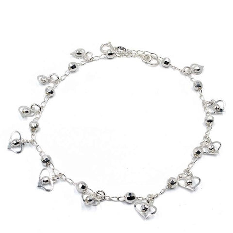 Heart Charms Anklet 9.7"